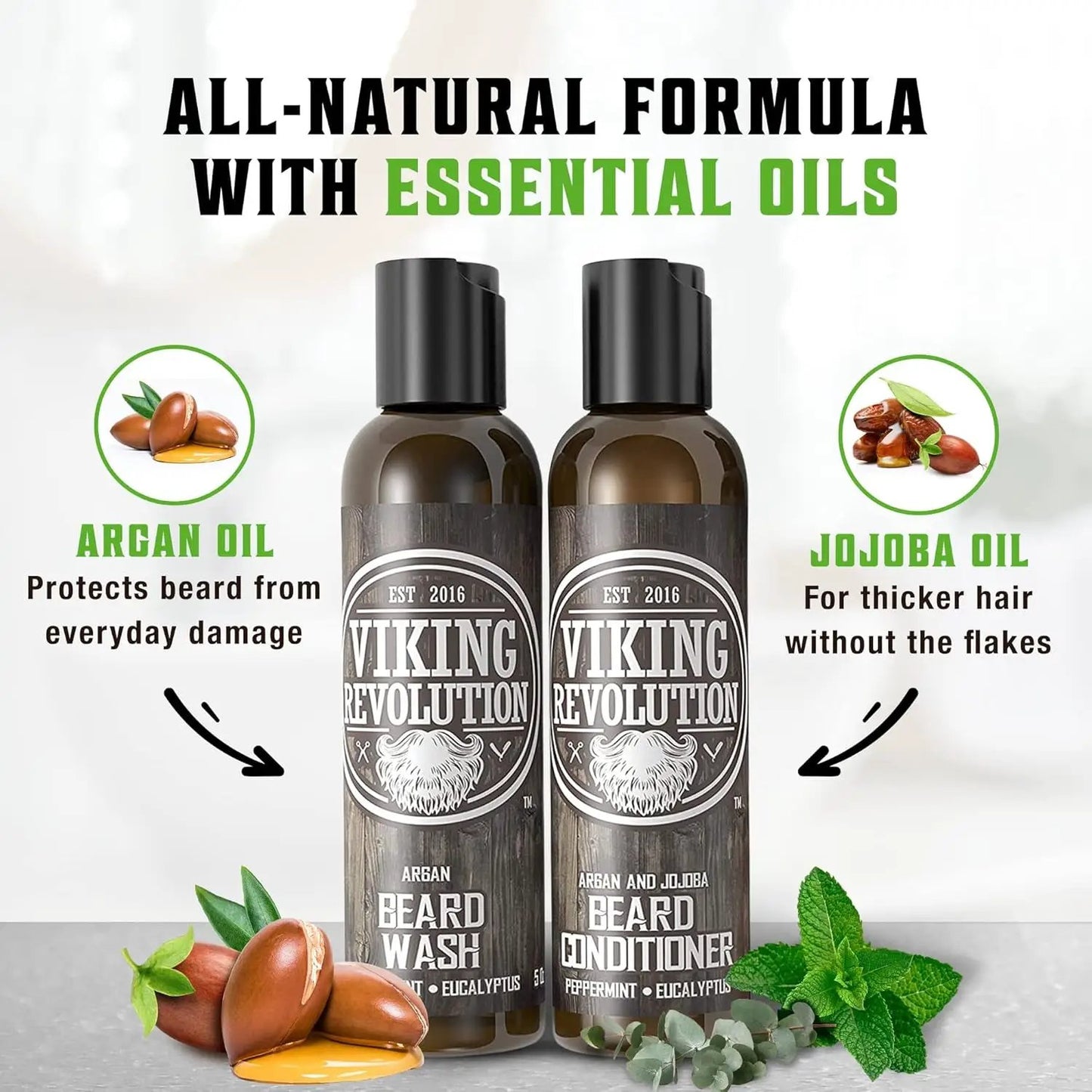 Beard Shampoo and Conditioner Set - Natural Wash & Conditioner with Argan & Jojoba Oils - Softens, Strengthens & Refreshes - Peppermint & Eucalyptus - Perfect Gift for Men - 600ml Total by All Mart Bristol Ltd