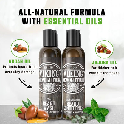 Beard Shampoo and Conditioner Set - Natural Wash & Conditioner with Argan & Jojoba Oils - Softens, Strengthens & Refreshes - Peppermint & Eucalyptus - Perfect Gift for Men - 600ml Total by All Mart Bristol Ltd