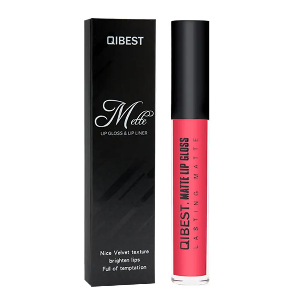 Qibest Double Pack Matt Liquid Lip Gloss and Lip Pencil Liner Kit, Bright Pink by Make Up