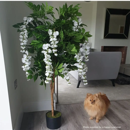 130cm Luxury Artificial Wisteria Tree White Flowers Premium Range by Leaf