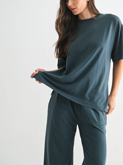 Coastal Drift Pima Cotton Pant Set in Slate Teal — oversized for ultimate comfort by Me & I
