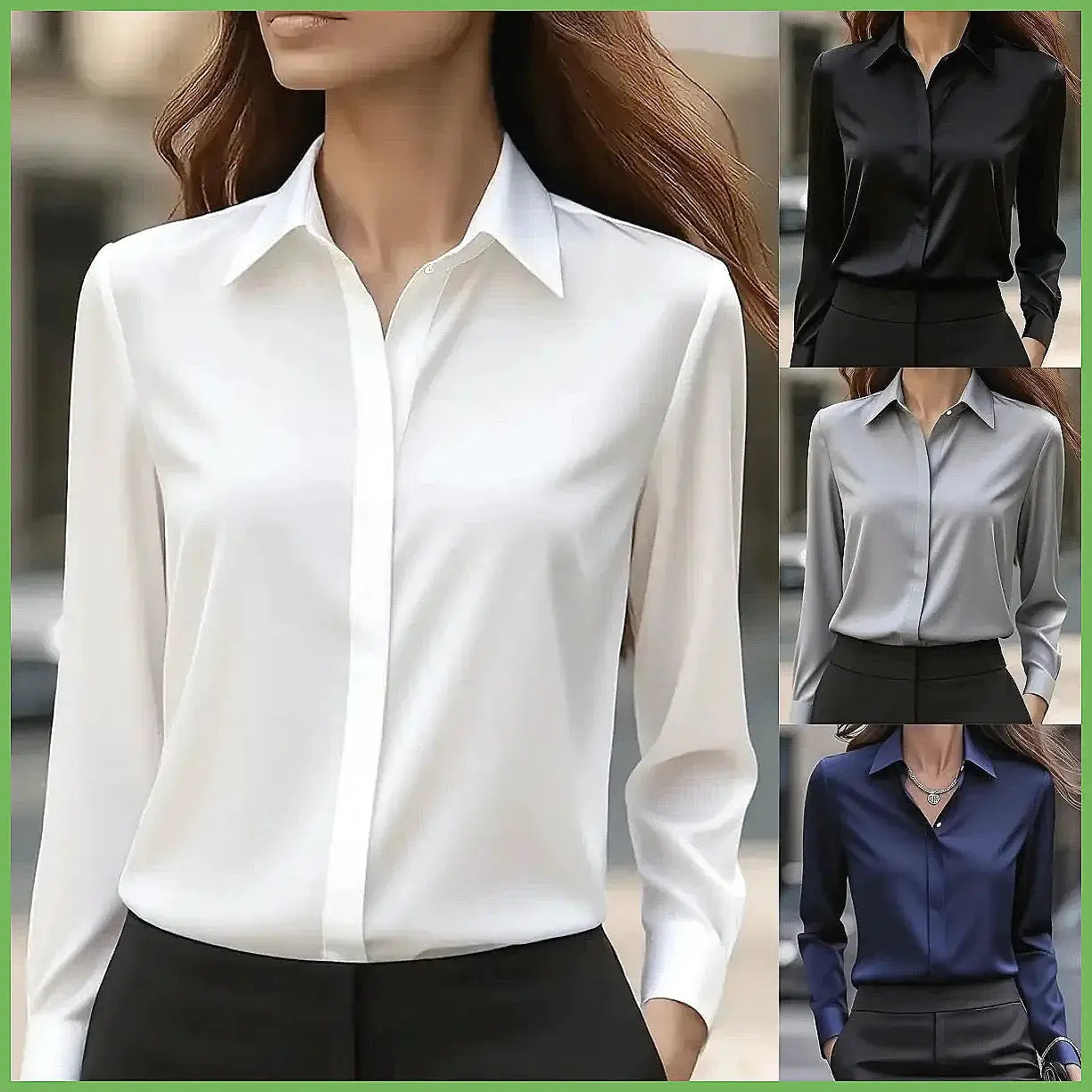 New Women's Office Blouse Long Sleeve Turn Down Collar Formal Shirt, Solid Colors Blue White Black Gray by All Mart Bristol Ltd