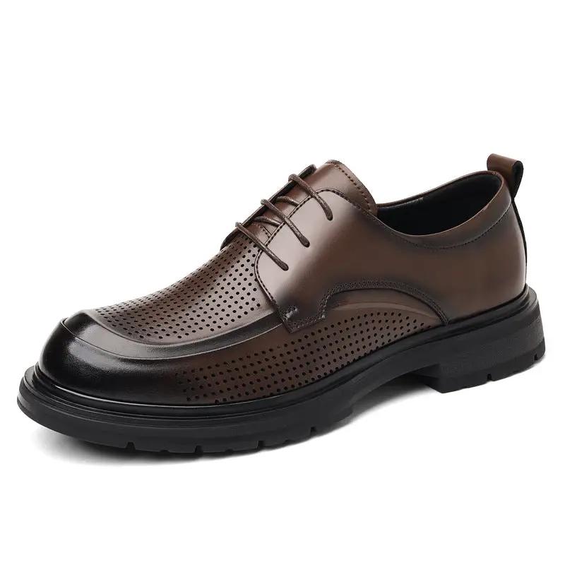 Hollow Leather Shoes Men's Plus Size Low-top Business by Dropshipman