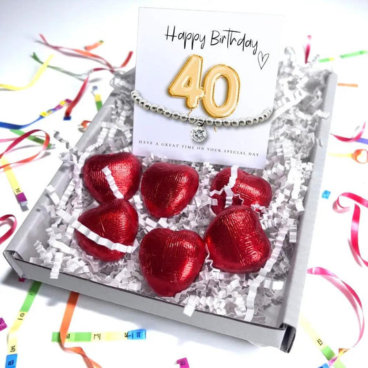 40th Birthday Cubic Zirconia Silver Bracelet & Gold Balloon Hamper by Aye Do Gifts