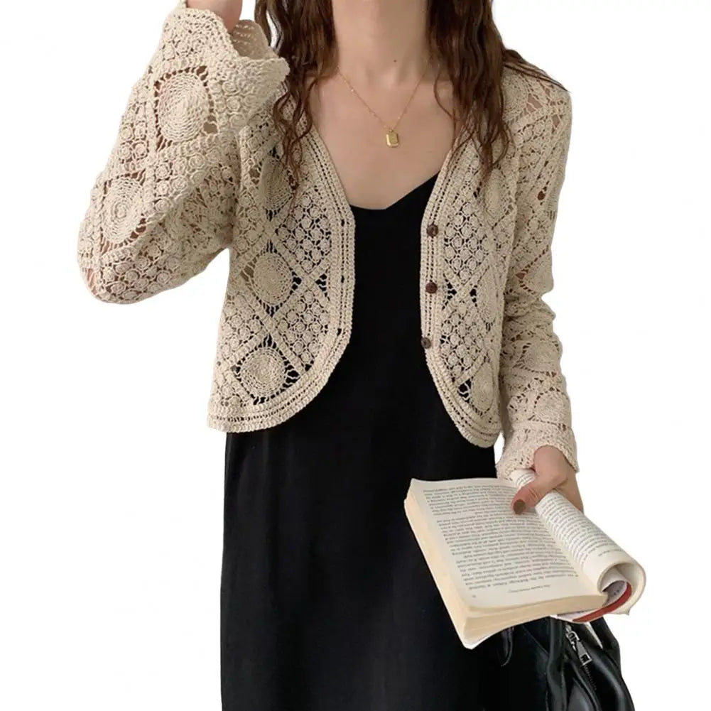 Handcrafted Lace Cardigan Crochet Women Cardigan 2025 3/4 Sleeve Hollow Out Open Front Sheer Sweater Boho Summer Knit Shrug by All Mart Bristol Ltd