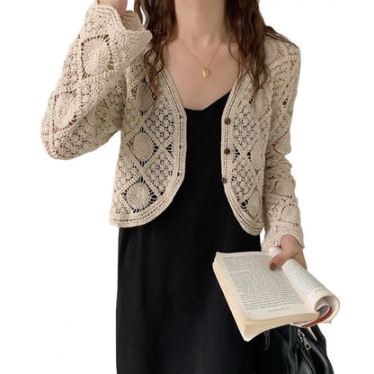 Handcrafted Lace Cardigan Crochet Women Cardigan 2025 3/4 Sleeve Hollow Out Open Front Sheer Sweater Boho Summer Knit Shrug by All Mart Bristol Ltd