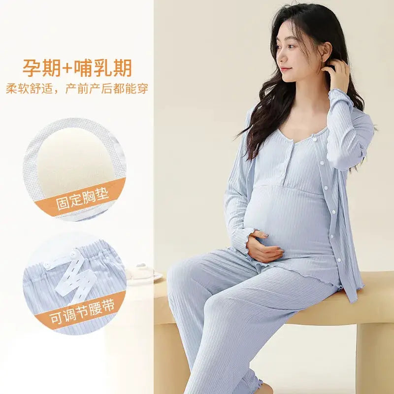Modal Maternity Nursing Robe Set 3 Piece Postpartum Breastfeeding Pajamas with Chest Pads Hospital Labor Delivery Pregnancy Pjs by All Mart Bristol Ltd
