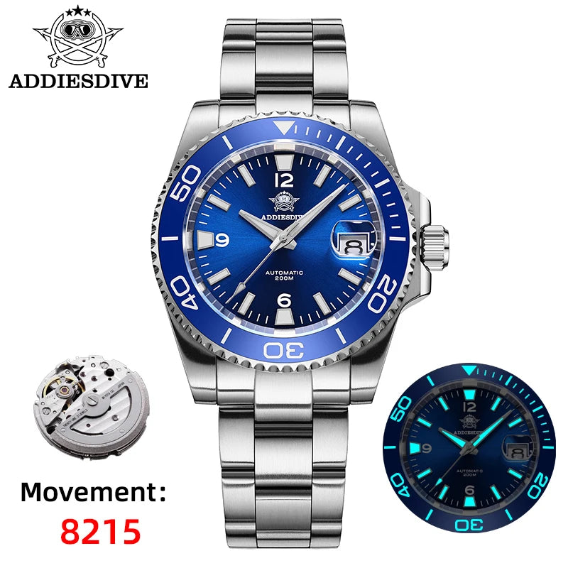 ADDIESDIVE New Diving Gift Watch Men 8215 Automatic Sapphire AR Coated Glass Ceramic Bezel Waterproof 200m Luminous Stainless St by All Mart Bristol Ltd