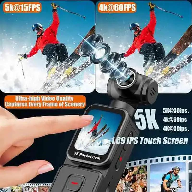 5K Stabilization Sports Camera Portable Recorder Handheld Pocket Outdoor Cycling Kids' Camera High-Pixel with AI Anti-Shake & IPX7/8 Waterproof Features - Clip, Water Proof, Screen by All Mart Bristol Ltd