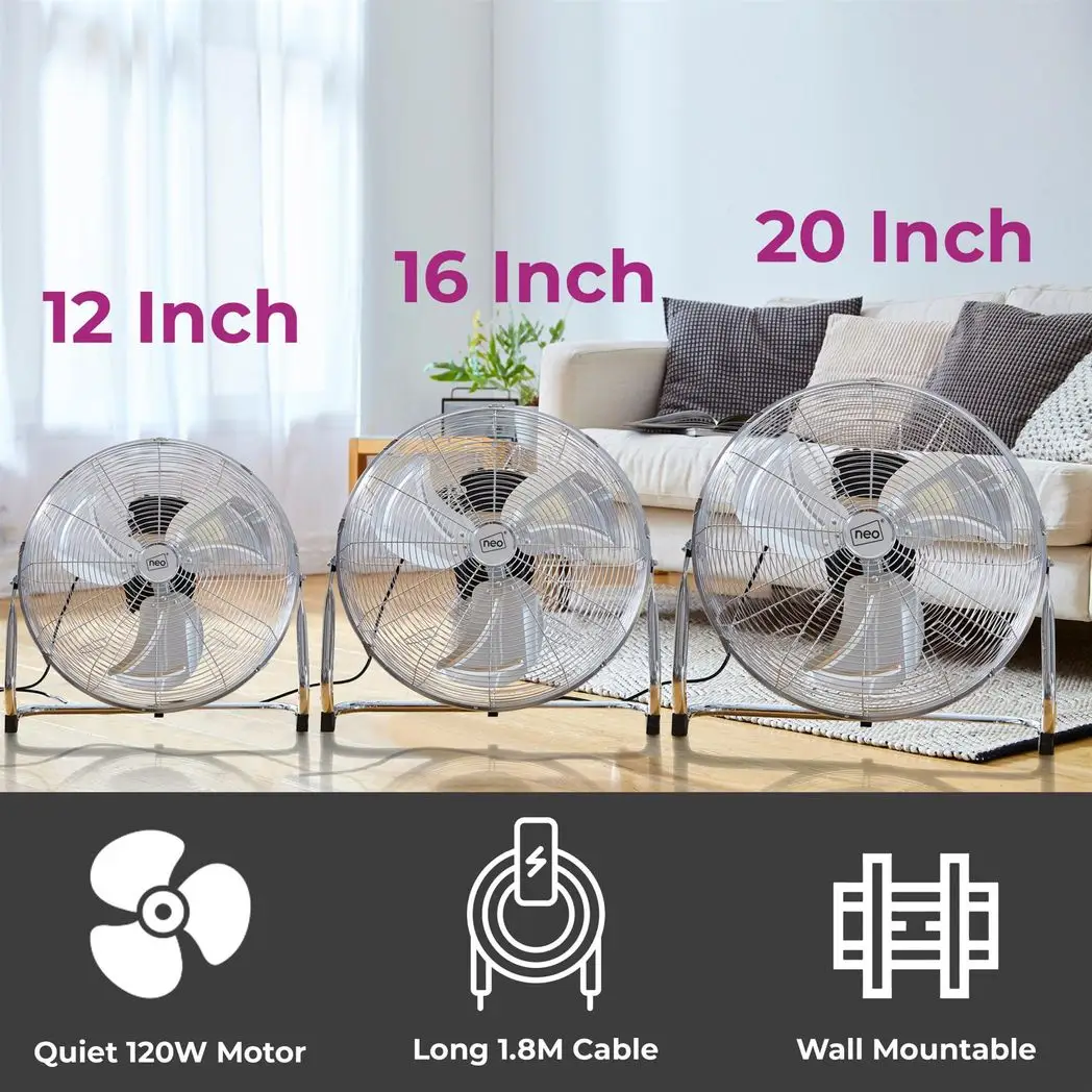 Neo High Velocity Chrome Metal Floor Freestanding Fan � 16 Inch by Neo