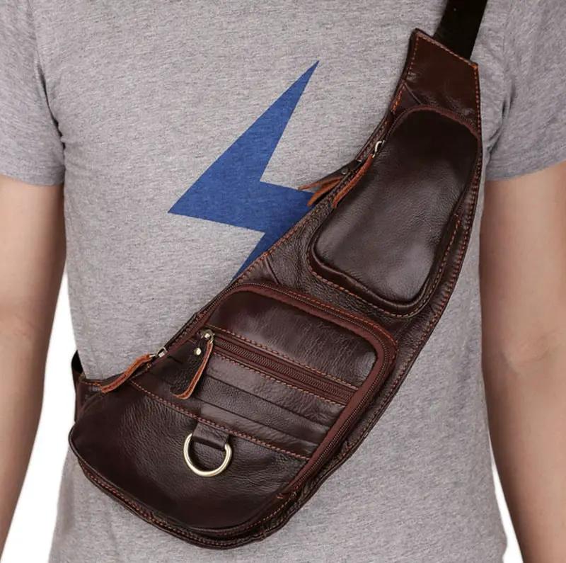 Leather Men's Chest Bag First Layer Cowhide Casual Satchel by Dropshipman