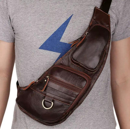 Leather Men's Chest Bag First Layer Cowhide Casual Satchel by Dropshipman
