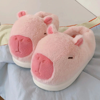 Home Fluffy stereoscopic capybara Slippers Women Cartoon Plush Clogs Thick Furry Closed Heels Warm Couple Home Cotton Shoes by All Mart Bristol Ltd