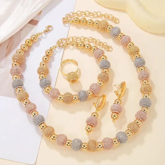 5Pcs Fashionable Metallic Beaded Necklaces Two Color Gold Bead Earrings Bracelets Suitable For Daily Wear Holiday Jewelry Gifts by Dropshipman