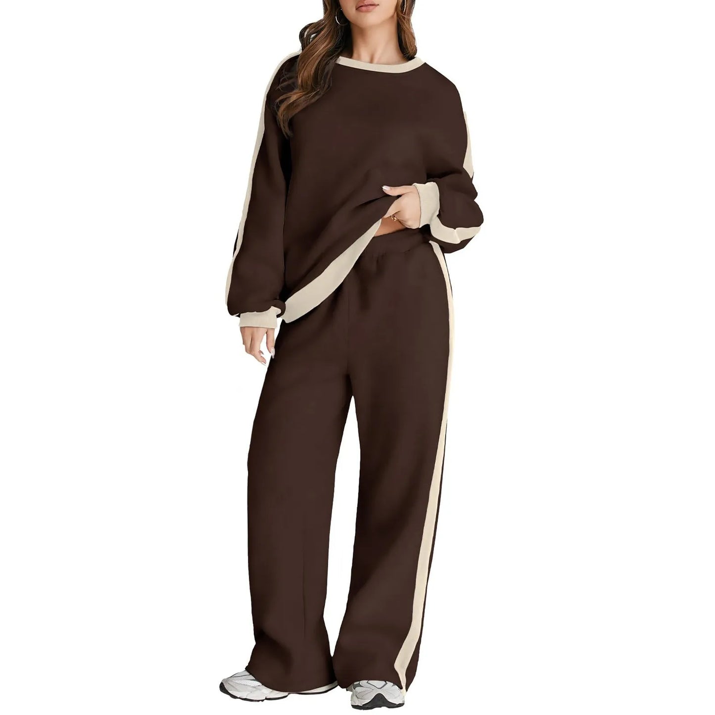 Cross-Border Spring and Autumn Casual Elegant Simple Color-Block Long Sleeve Fashion Loose Commuter Style Base Pullover Sweatshi by All Mart Bristol Ltd