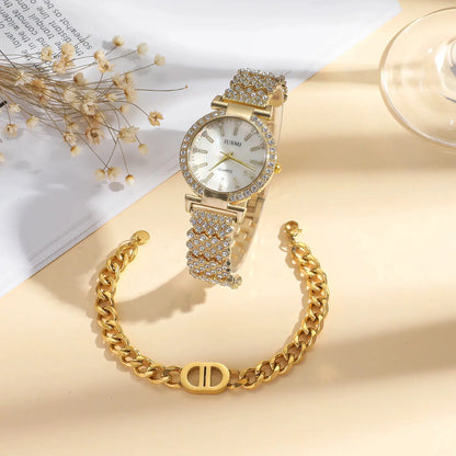 2pcs/set Simple round diamond inlaid ladies quartz watches simple bracelet jewelry sets suitable for holiday gifts by All Mart Bristol Ltd