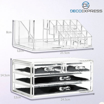 Stylish Acrylic Makeup Organizer for Women & Teens - 4-Tier Clear Storage Box for Cosmetics, Jewelry & Skincare - Perfect for Bathroom & Dressing Table by All Mart Bristol Ltd