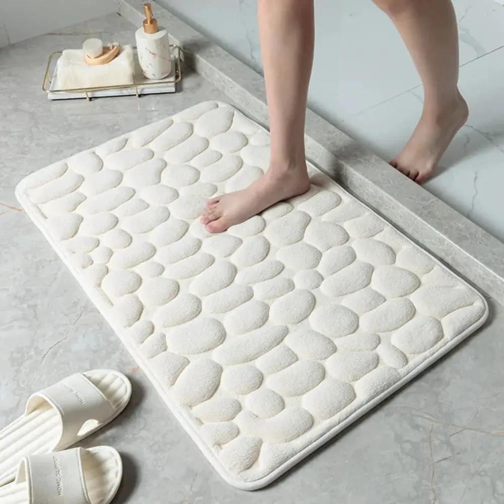 Cobblestone Embossed Bath Mat Non-Slip Carpets Water Absorption Washable Bathtub Floor Rug Shower Doormat Bathroom Decor by All Mart Bristol Ltd
