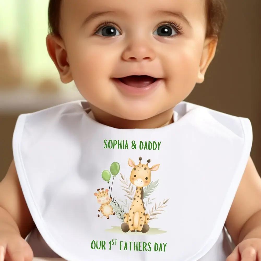 Personalised Our 1st Fathers Day Giraffe Baby Outfit: Bib, Vest, Grow by Aye Do Gifts