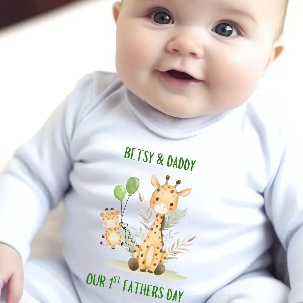 Personalised Our 1st Fathers Day Giraffe Baby Outfit: Bib, Vest, Grow by Aye Do Gifts