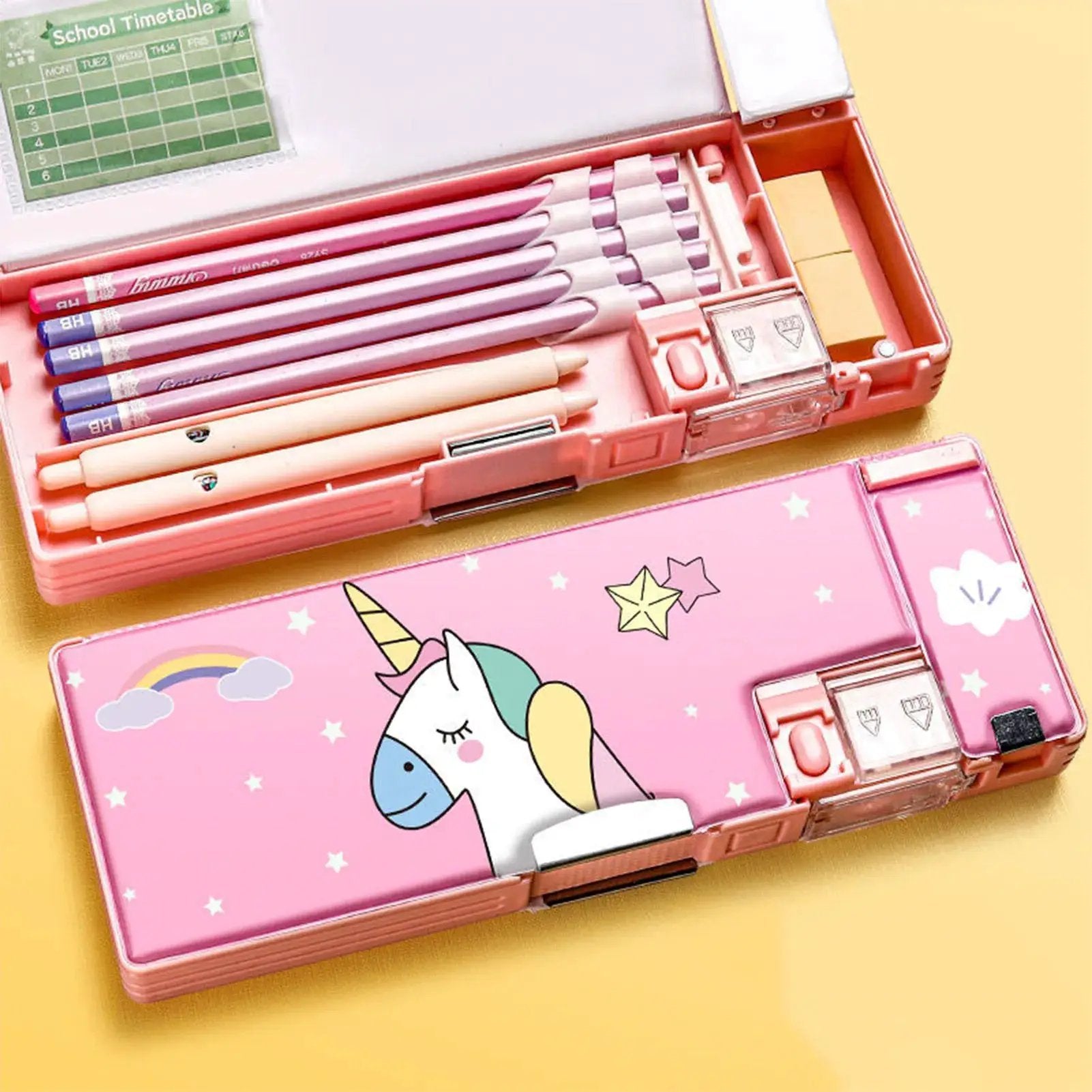 Plastic Stationery Organizer Box Unicorn Bear Astronaut Stationery Pencil Case School Gifts for Kids Teens Supplies by All Mart Bristol Ltd