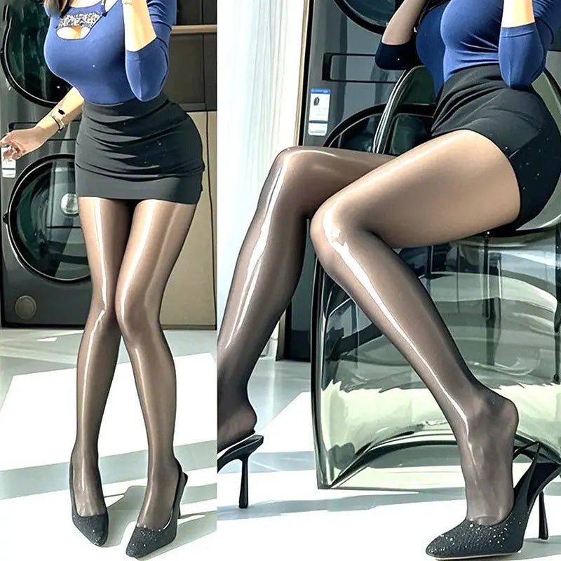 Sexy Shiny Glossy Pantyhose Smooth Horse Oil Socks Anti-Hook Gloss Pantyhose High Waist Aurora Stockings Ultra-thin Long Socks by All Mart Bristol Ltd