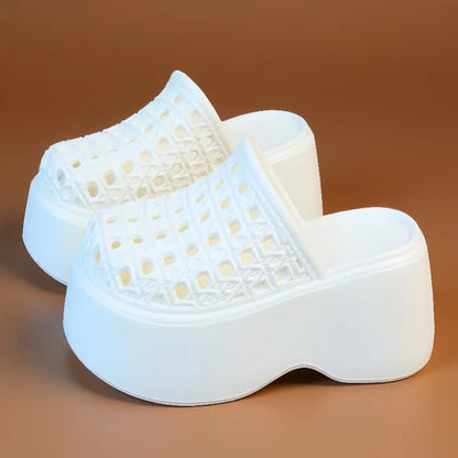 Chunky Thick Sole 7cm Platform Slippers Women Hollow Perforated Breathable Mules Shoes Concise Woman Height Boost Summer Slides by All Mart Bristol Ltd