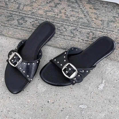 2026 Summer New French Style Buckle Slide Sandals Women Flat Leopard Print Beach Holiday Outdoor Slippers by Dropshipman