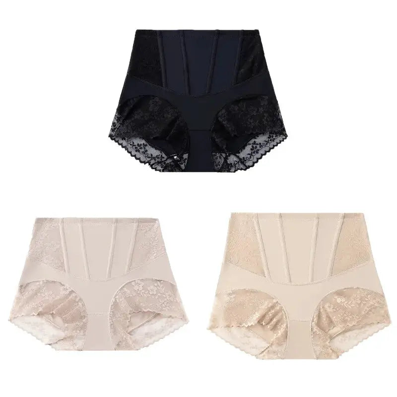WarmSteps 3PCS Women's Shaper Panties High-Waist Lace Sexy Lingerie Abdominal Tightener Female Briefs Fishbone Waist SlimmingHot by All Mart Bristol Ltd