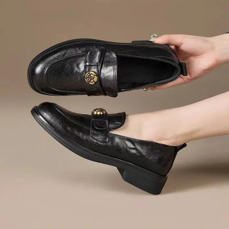 2026 New Lazy Commute Flat Shoes For Women, Camellia Loafers, Soft Leather Vintage Distressed British Style Small Leather Shoes by Dropshipman