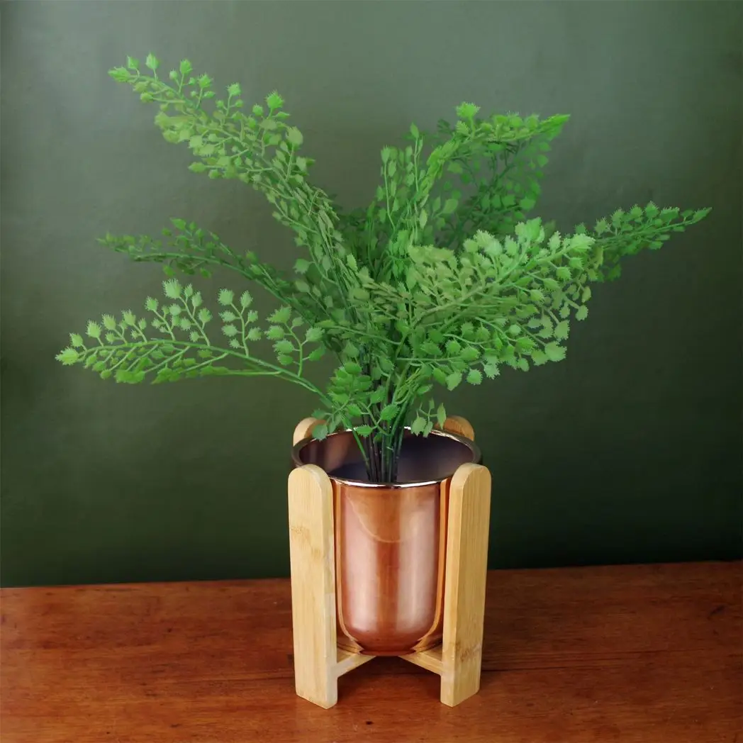Gold Ceramic Planter Bamboo Stand Plant Pot by Leaf
