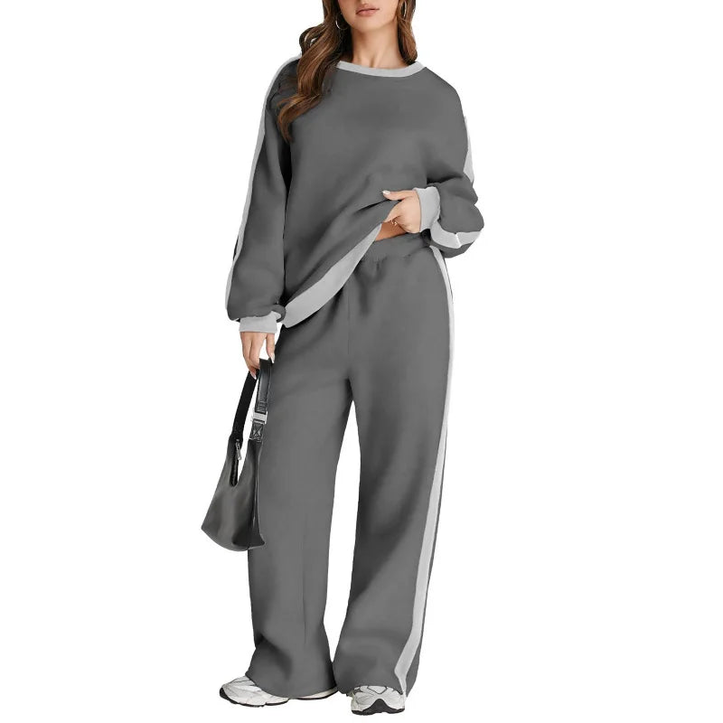 Cross-Border Spring and Autumn Casual Elegant Simple Color-Block Long Sleeve Fashion Loose Commuter Style Base Pullover Sweatshi by All Mart Bristol Ltd