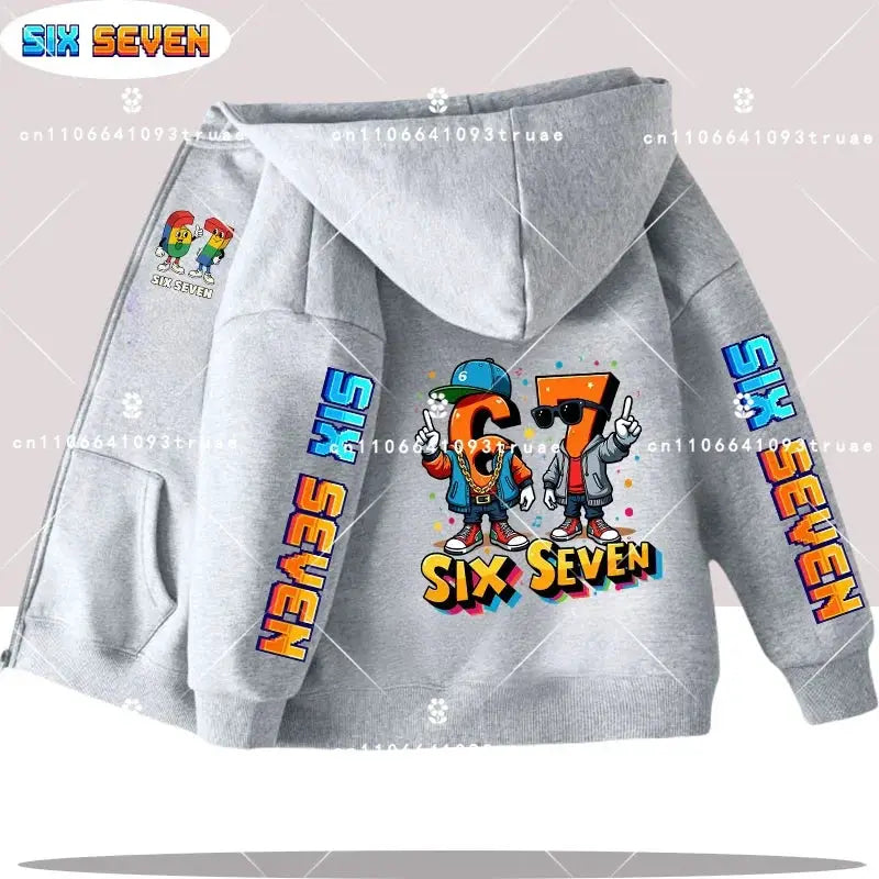 Hot Six Seven Children's Zip Up Hoodies Funny 67 Brainrot Zipper Hoody Clothes Kid Girl Boy Baby Casual Fashion Tops Sweatshirts by All Mart Bristol Ltd
