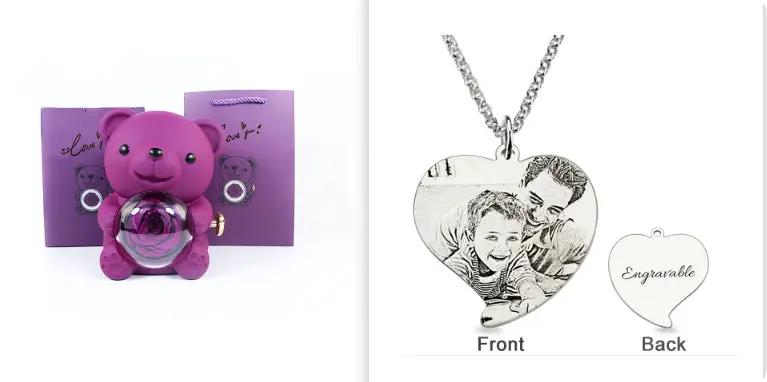 Rotating Bear Gift Box Eternal Rose Teddy Bear Jewelry Box With Necklace Valentine Wedding Special Present For Girlfriend Anniversary Gift Jewelry Box by Dropshipman