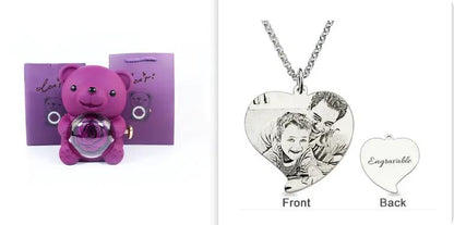 Rotating Bear Gift Box Eternal Rose Teddy Bear Jewelry Box With Necklace Valentine Wedding Special Present For Girlfriend Anniversary Gift Jewelry Box by Dropshipman