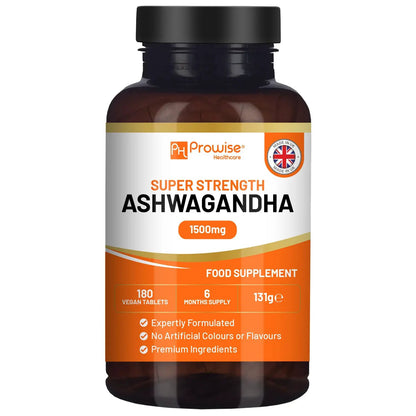 Ashwagandha 1500mg 180 Vegan Tablets | 6 Months’ Supply by Prowise Healthcare