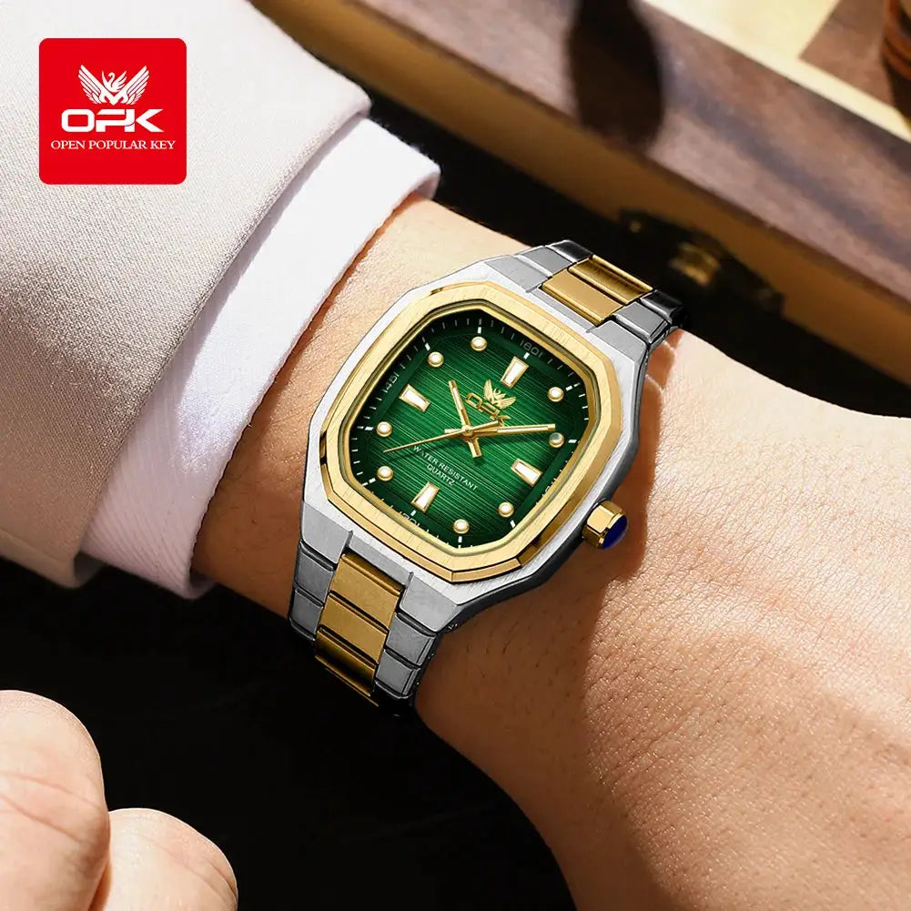 OPK 6044 Original Men Watches Stainless steel Waterproof New Men's Watch Square Dial Luminous Quartz Watch for Men by All Mart Bristol Ltd