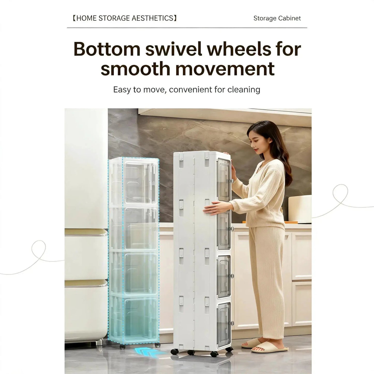 Narrow Gap Storage Organizer Foldable Cabinet Magnetic Sealed Door Universal Wheels Dustproof Moistureproof for Bathroom Kitchen by All Mart Bristol Ltd