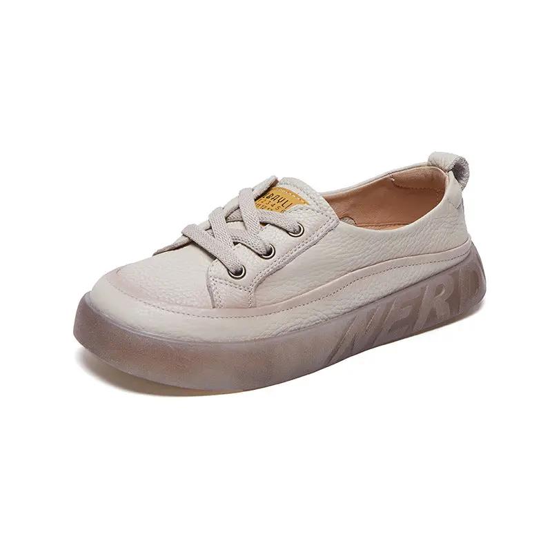 First Layer Cowhide Shallow Mouth Pumps Female Genuine Leather Casual Board Shoes Rubber Platform Shoes by Dropshipman