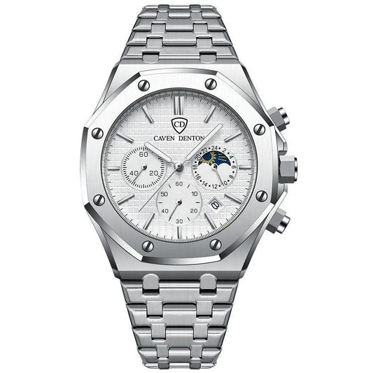 Waterproof High-grade Three Eyes And Six Needles Multi-functional Moon Phase Men's Steel Strap Watch by Dropshipman