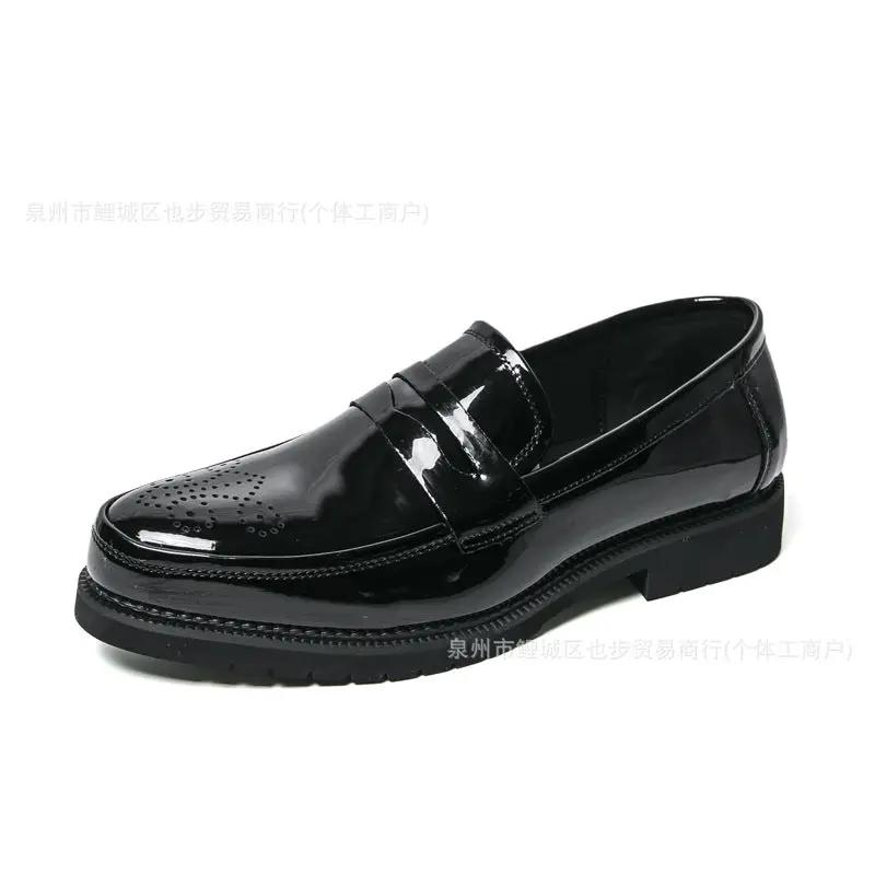 Autumn Men's Glossy Carved Leather Shoes by Dropshipman