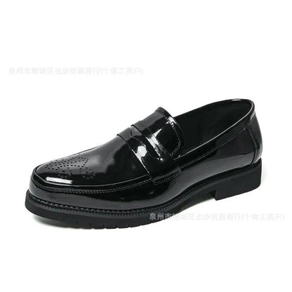 Autumn Men's Glossy Carved Leather Shoes by Dropshipman
