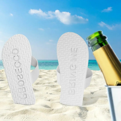 Flo "Bring me Prosecco" Sand Imprint Flip Flops White, Small by Flo