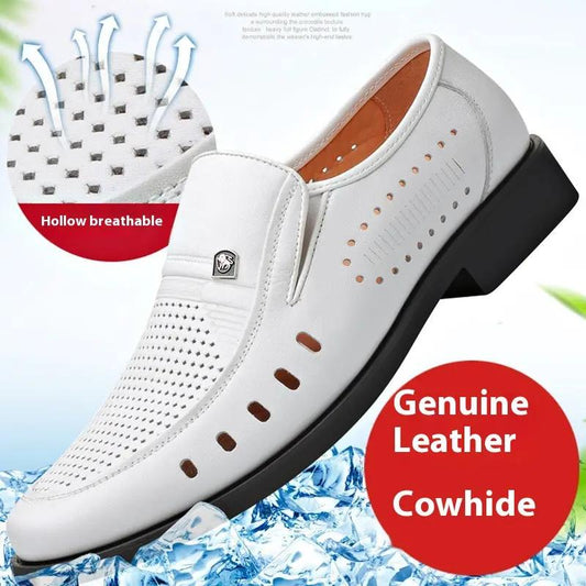 Breathable Leather Sandals Thin Hollow Soft Leather Men's Shoes by Dropshipman