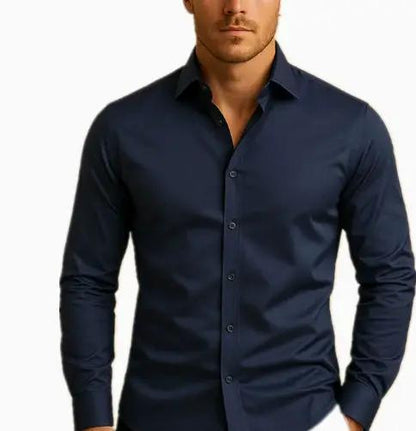 Men's Shirt Business Button Down Shirt Summer Solid Color Long Sleeve Lapel Vacation Shirt Fashion Temperament Casual Tops by Dropshipman