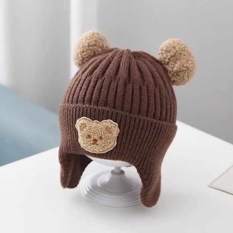 Baby Hat Warm Earflaps Cap Cute Bear Baby Knitted Woolen Cap by Dropshipman