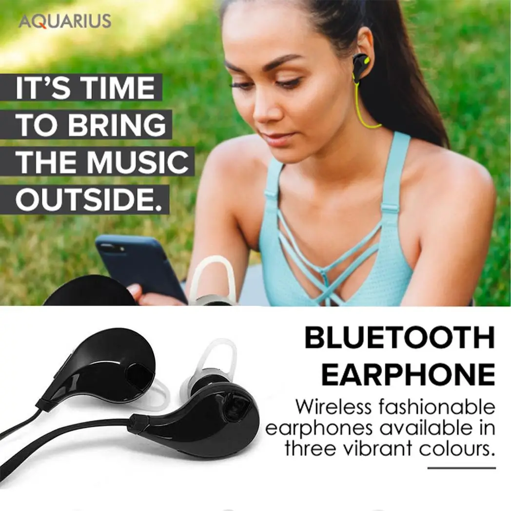 Aquarius Wireless 200mAh Bluetooth Stereo Earphones- Black by Aquarius