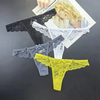 4Pcs Sexy Lace Thong Panties Women Low Rise Transparent Lingerie Set Plus Size by All Mart Bristol Ltd