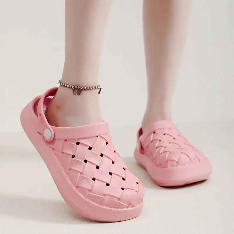 Cross-woven Clogs Shoes Summer Platform Baotou Dual-use Slippers Outdoor Garden Indoor Floor Bathroom Cozy Slipper Women House Shoes by Dropshipman