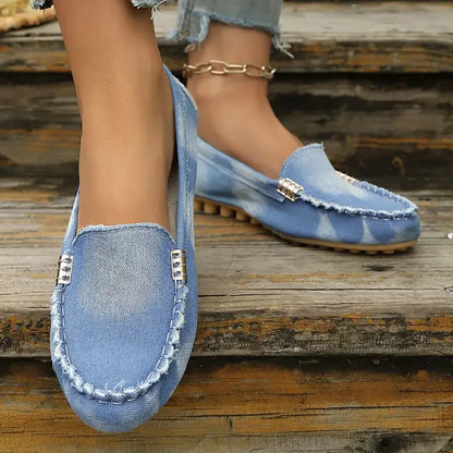 Fashion Light Blue Denim Moccasins Slip on Flat Loafers with Metal Buckle Casual Comfort Daily Shoes by All Mart Bristol Ltd